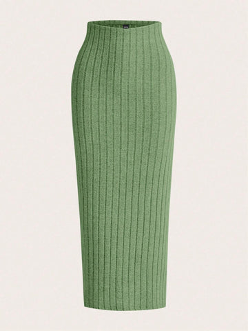 EZwear Solid Ribbed Knit Pencil Skirt