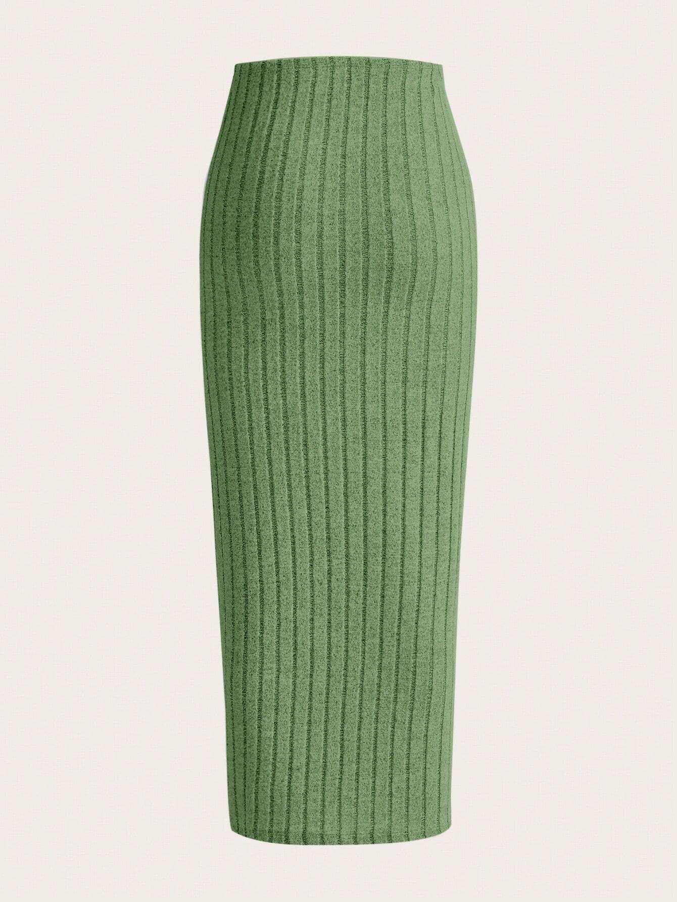 EZwear Solid Ribbed Knit Pencil Skirt