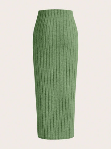 EZwear Solid Ribbed Knit Pencil Skirt
