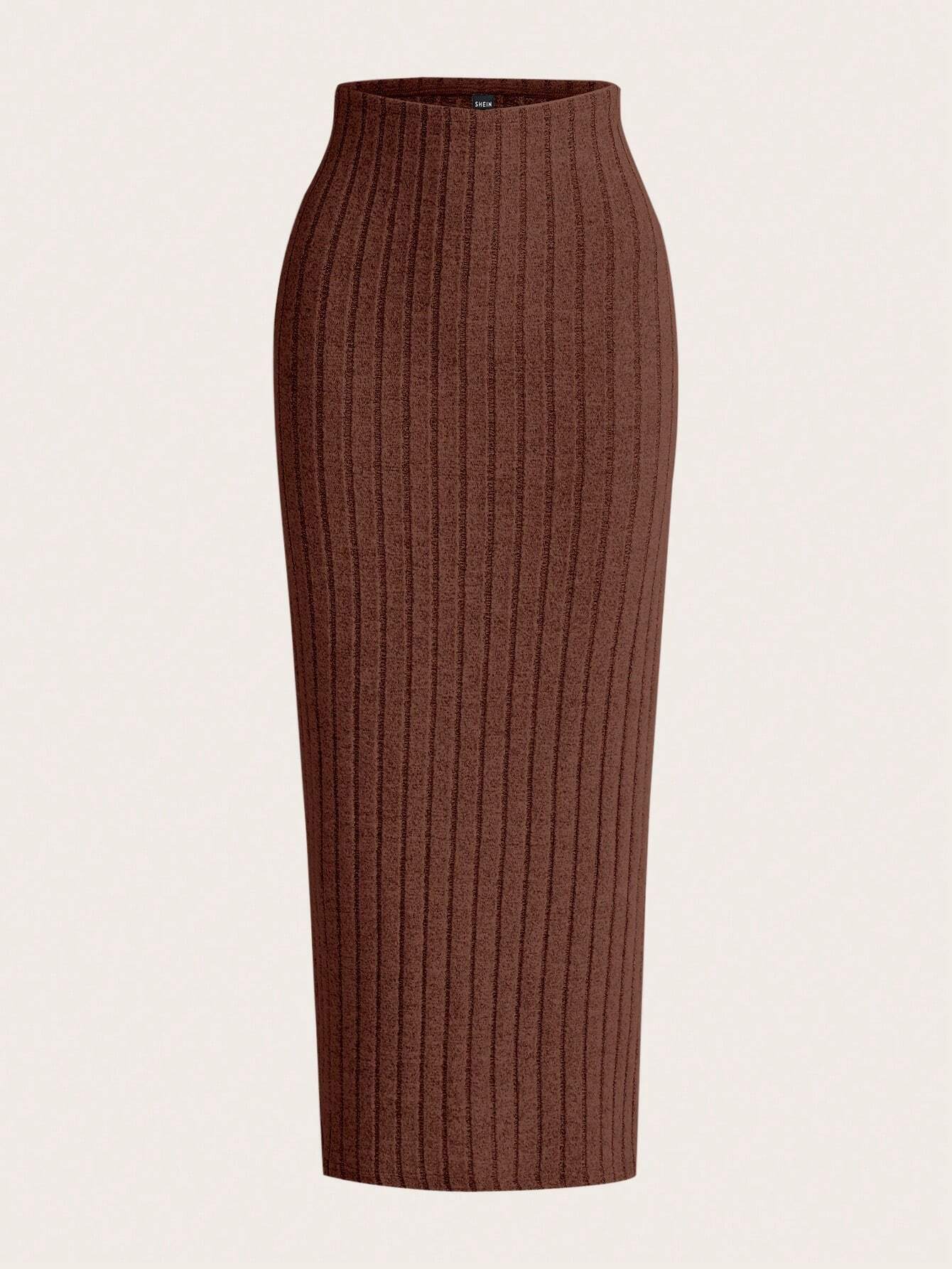 EZwear Solid Ribbed Knit Pencil Skirt
