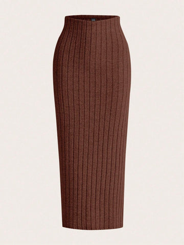 EZwear Solid Ribbed Knit Pencil Skirt