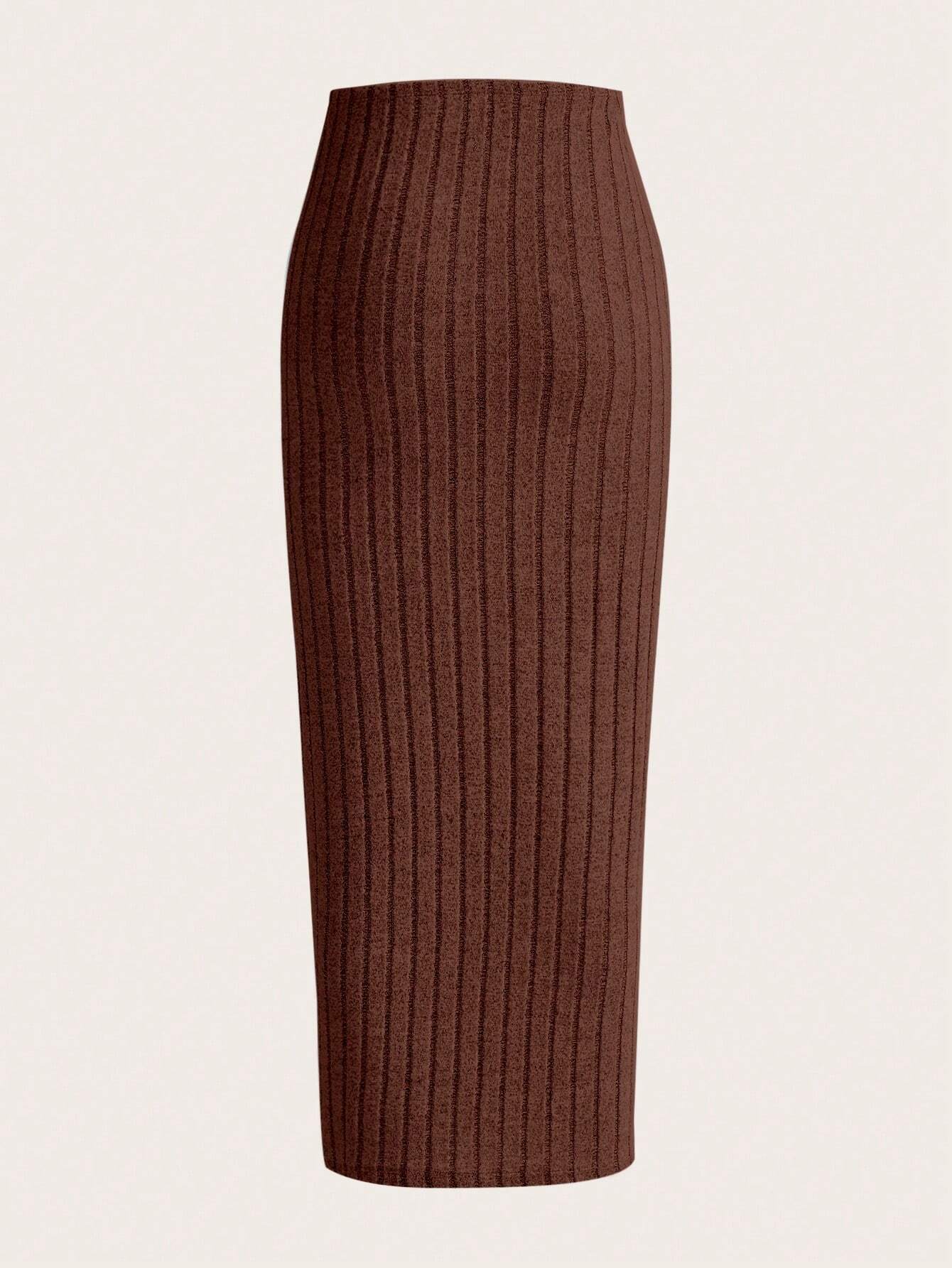 EZwear Solid Ribbed Knit Pencil Skirt