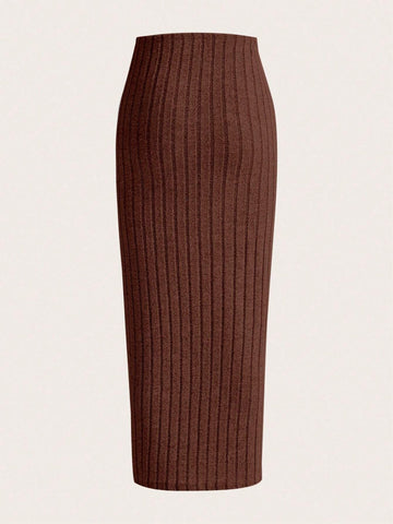 EZwear Solid Ribbed Knit Pencil Skirt
