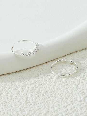 2pcs/set Exquisite Cubic Zirconia Decor Toe Ring For Women For Beach