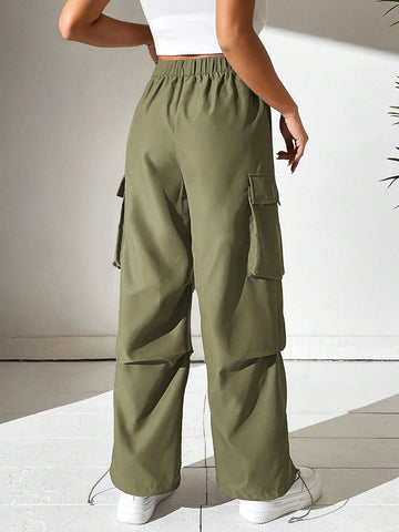 PETITE Elastic Waist Flap Pocket Side Cargo Pants