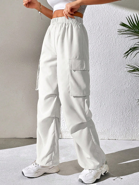PETITE Elastic Waist Flap Pocket Side Cargo Pants