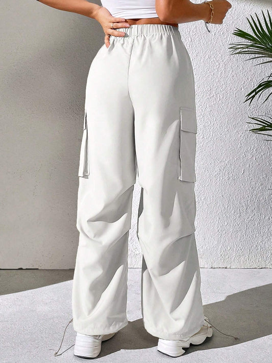 PETITE Elastic Waist Flap Pocket Side Cargo Pants