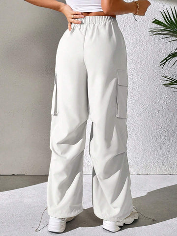 PETITE Elastic Waist Flap Pocket Side Cargo Pants