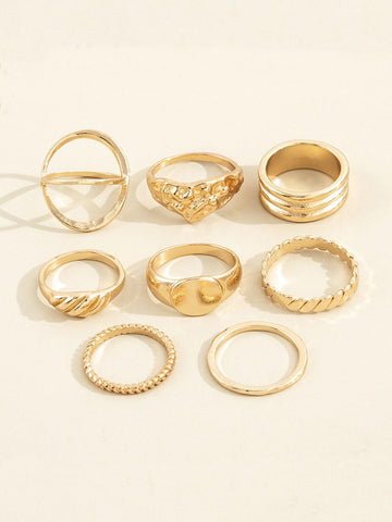 8pcs set Irregular Metallic Women's Ring Set