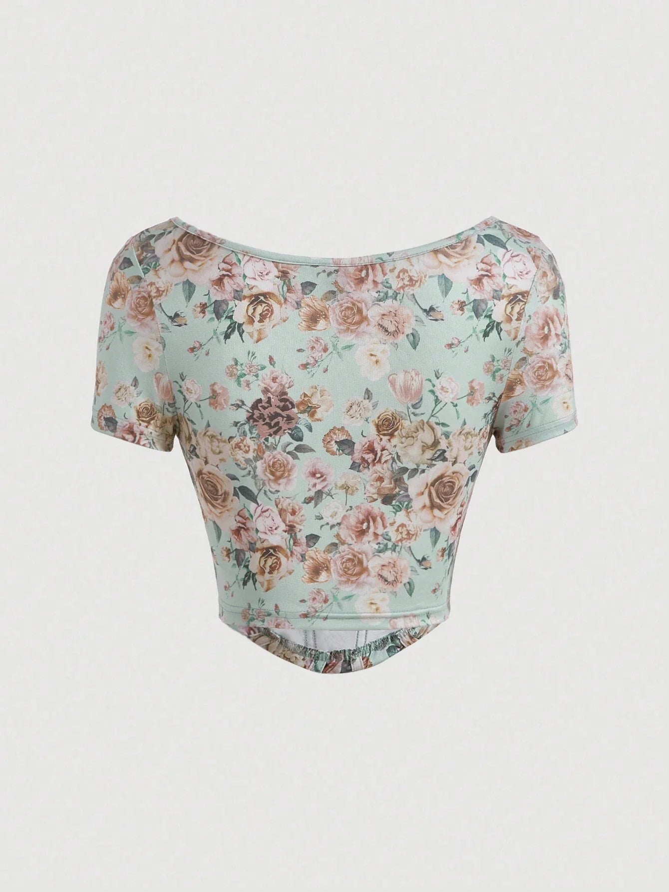 MOD Floral Print Curved Hem Crop Corset Structure Tee