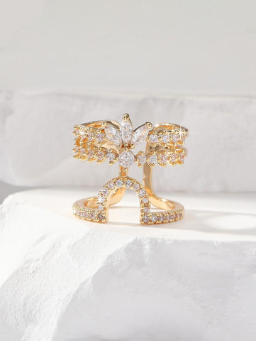 1pc Cubic Zirconia Snake Design Cuff Ring