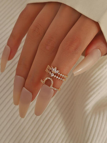 1pc Cubic Zirconia Snake Design Cuff Ring