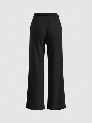 MOD Solid Belted Wide Leg Suit Pants