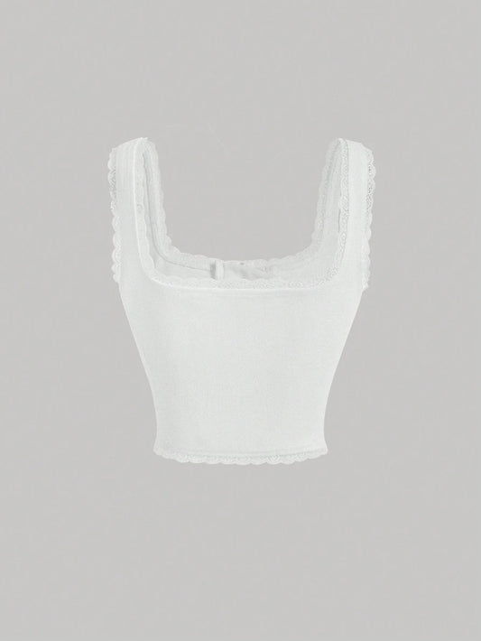 MOD Floral Print Lace Up Front Tank Top