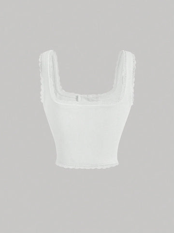 MOD Floral Print Lace Up Front Tank Top