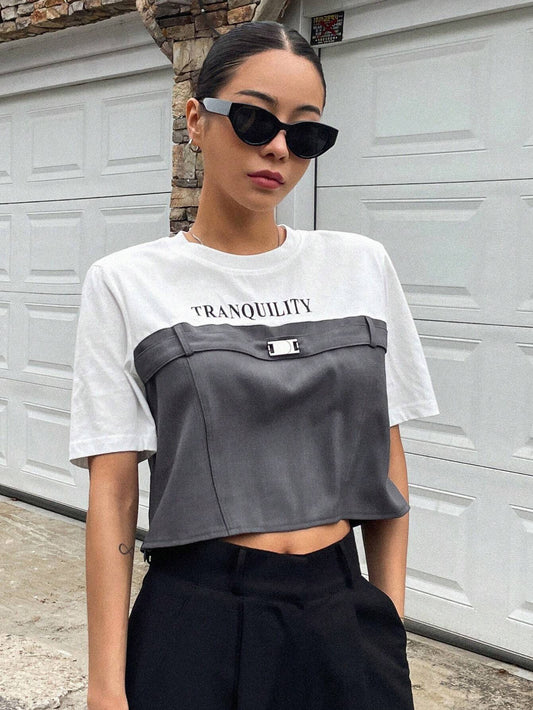 DAZY Letter Graphic Two Tone Crop Tee