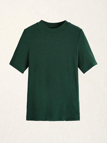 BASICS Mock Neck Rib-knit Tee