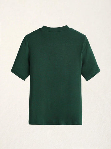 BASICS Mock Neck Rib-knit Tee