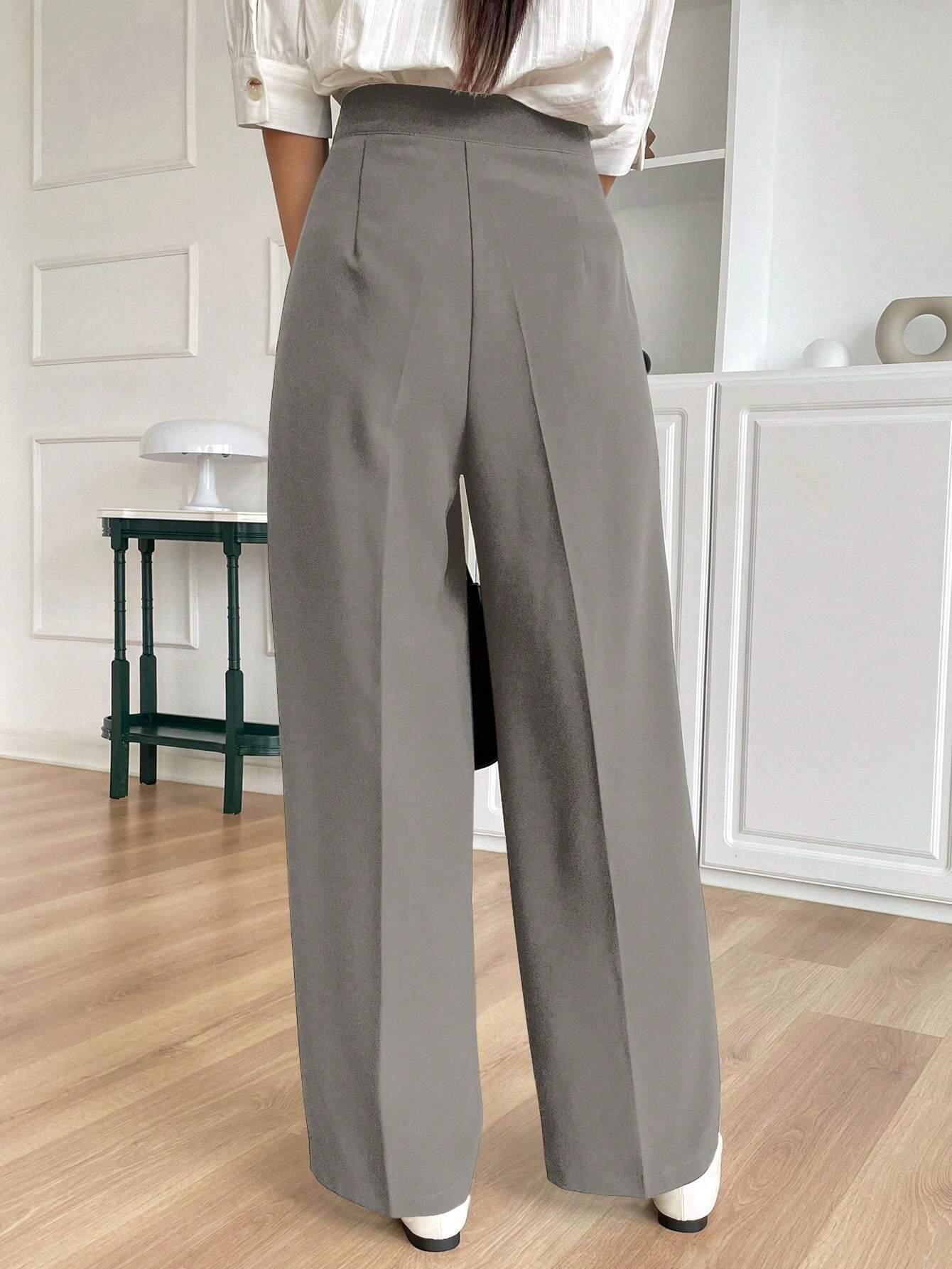 Solid Color Buttoned Straight Leg Regular Fit Casual Pants