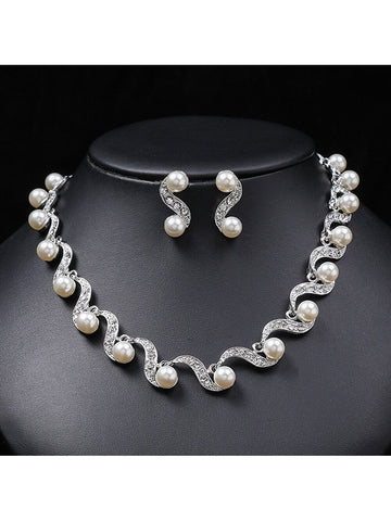Fashion Elegant Big Faux Pearl Bridal Jewelry Sets