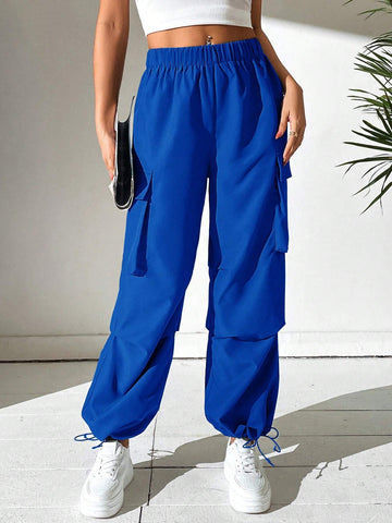 PETITE Elastic Waist Flap Pocket Side Cargo Pants