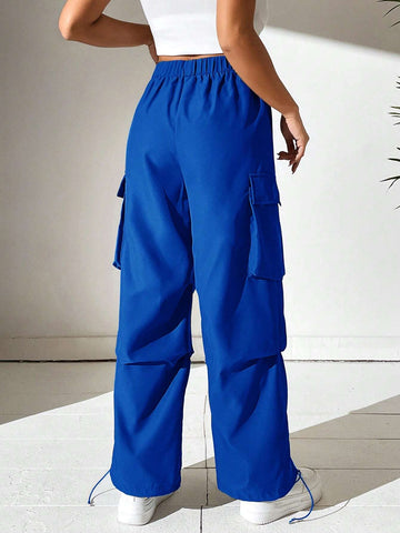 PETITE Elastic Waist Flap Pocket Side Cargo Pants