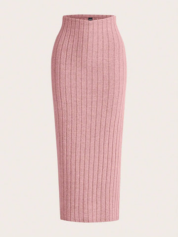 EZwear Solid Ribbed Knit Pencil Skirt