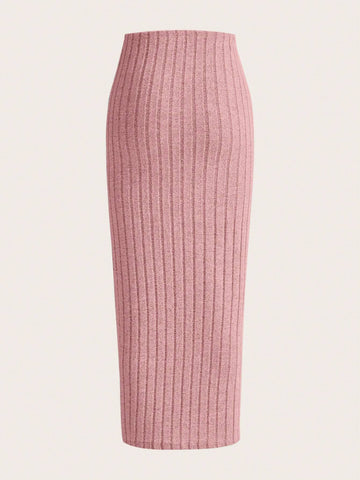EZwear Solid Ribbed Knit Pencil Skirt