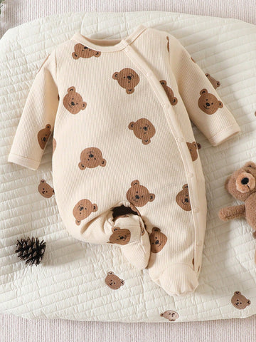 Baby Boy Bear Print Button Front Footed Sleep Jumpsuit