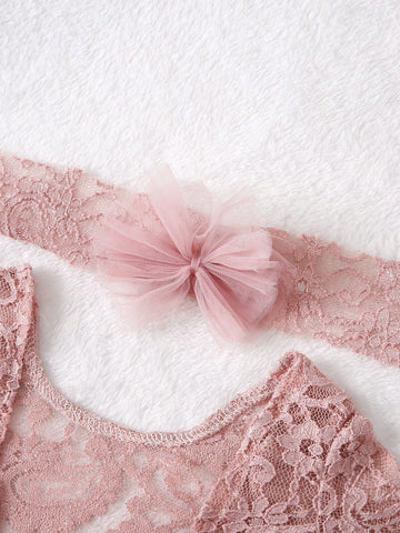 Newborn Baby Girl's Lovely Pink Lace Mesh Elegant Gorgeous Photo Photography Outfit