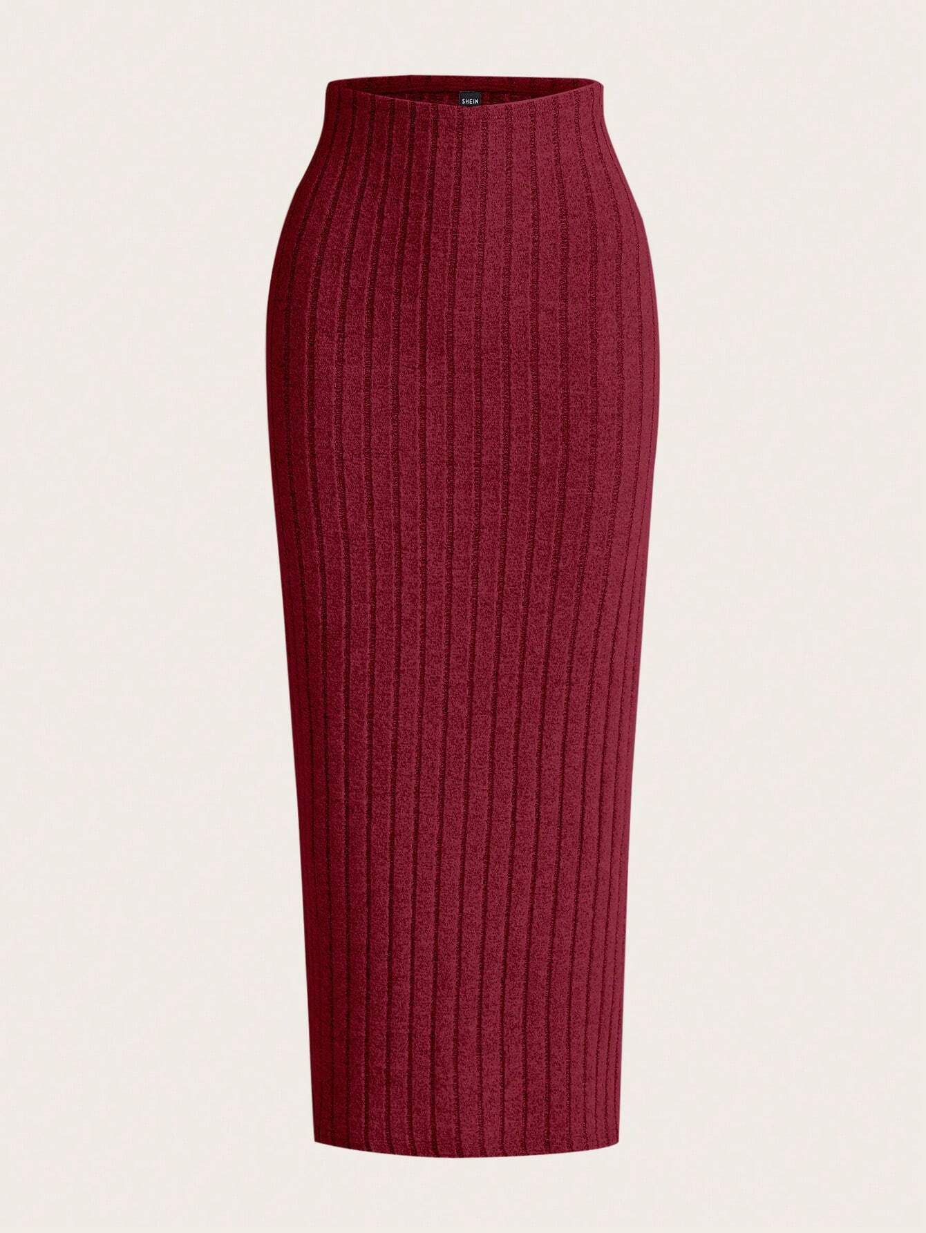 EZwear Solid Ribbed Knit Pencil Skirt
