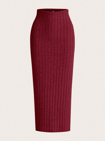 EZwear Solid Ribbed Knit Pencil Skirt