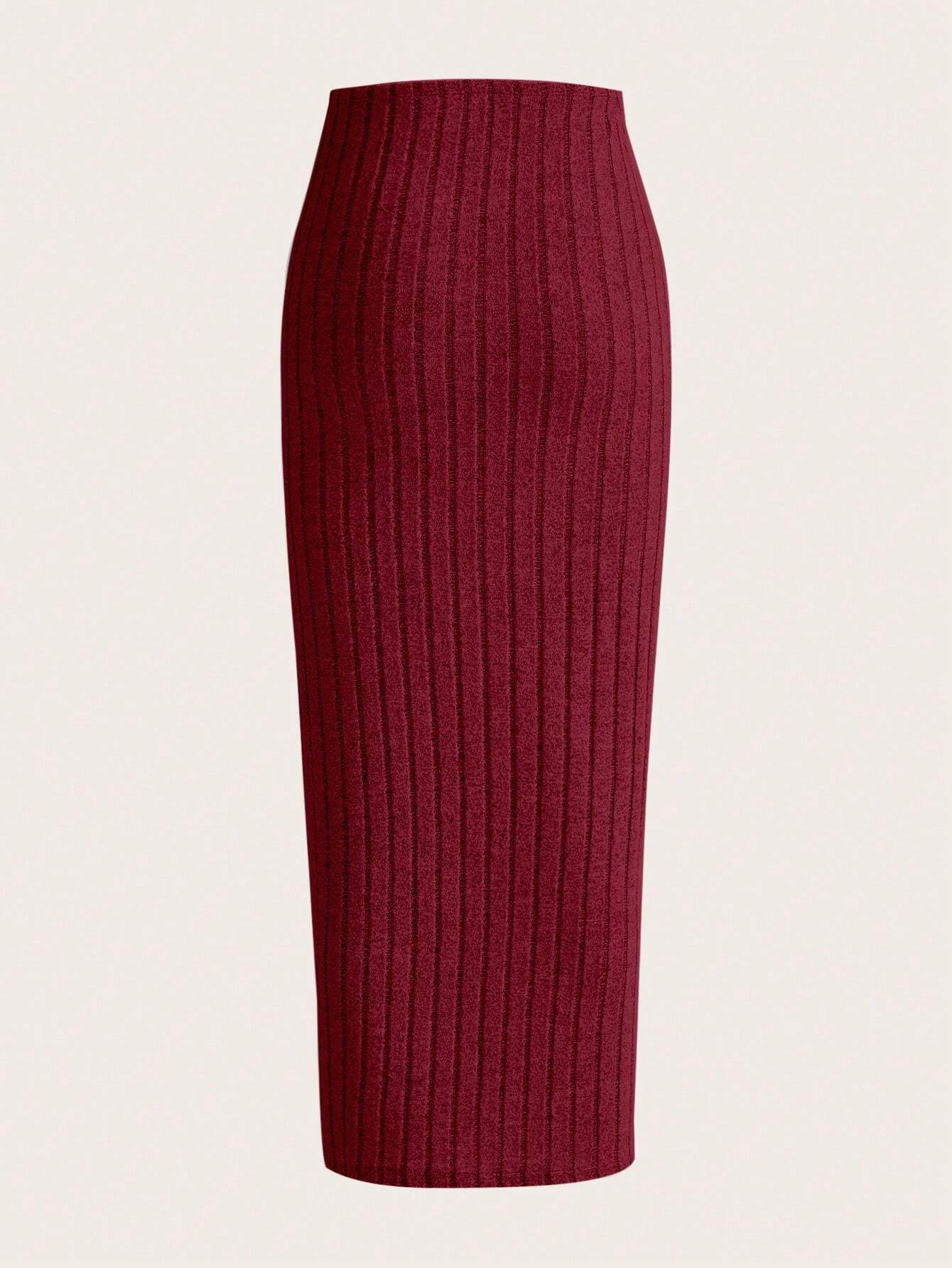 EZwear Solid Ribbed Knit Pencil Skirt