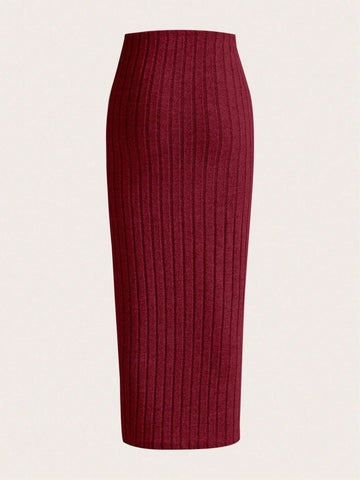 EZwear Solid Ribbed Knit Pencil Skirt