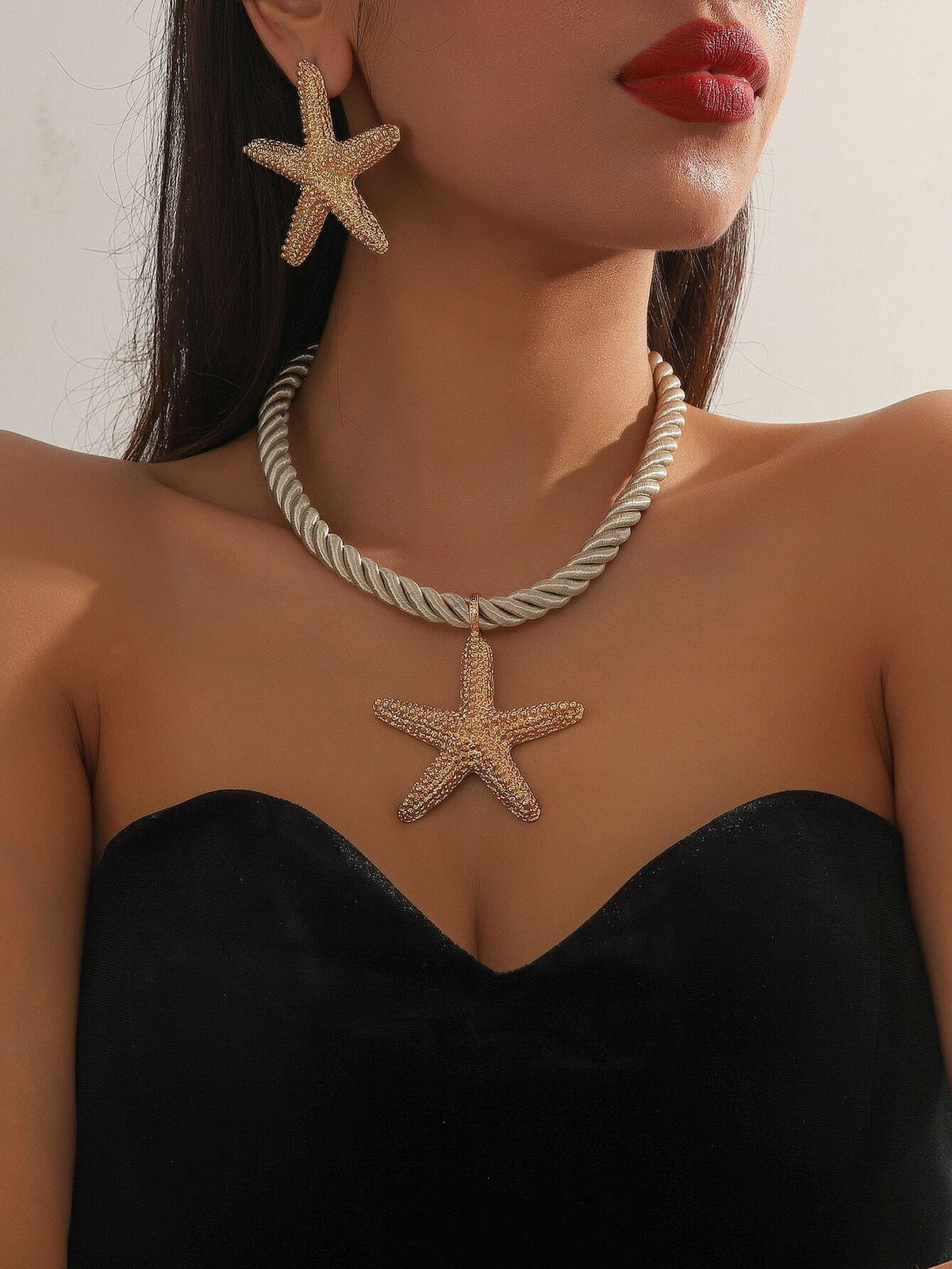 1 set of 3 pieces simple fashion starfish pendant necklace marine style exaggerated earrings