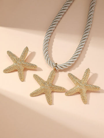 1 set of 3 pieces simple fashion starfish pendant necklace marine style exaggerated earrings