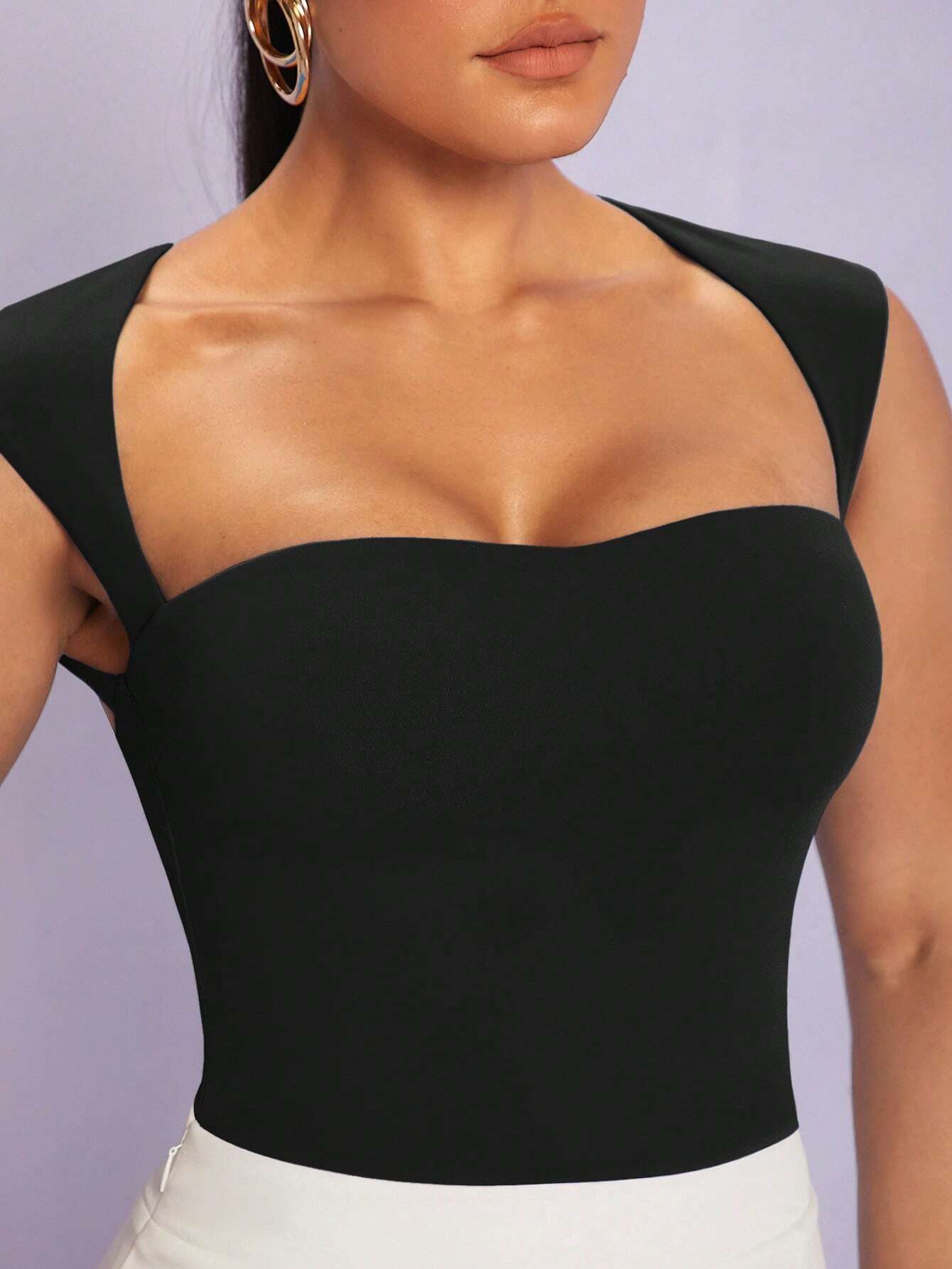 BAE Women's Summer Solid Color Slim Fit Camisole With Hollowed-Out Sweetheart Neckline