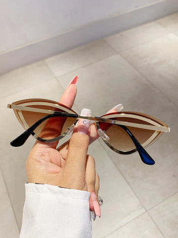 1pc Women's Vintage Cat Eye Style Frame With Rhinestone & Cut Glass Lens