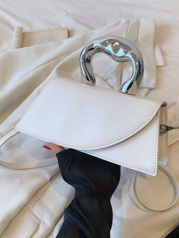 Medium Flap Bag Metal Handle Elegant Niche Design Satchel Bag