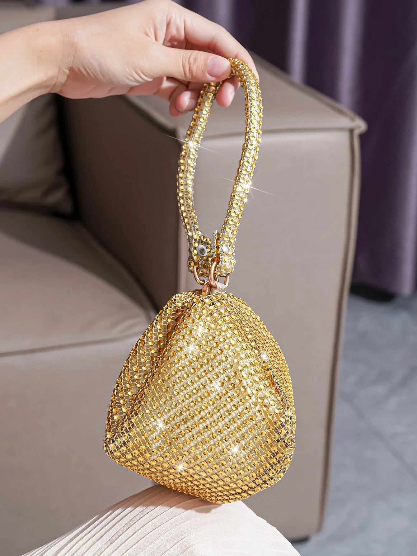 Mini Evening Bag With Crystal Decor, Ladies Party Elegant Clutch Purse Handbag For Cosmetic & Daily Use