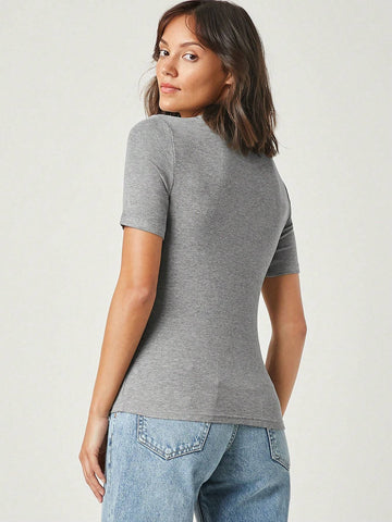 BASICS Mock Neck Rib-knit Tee