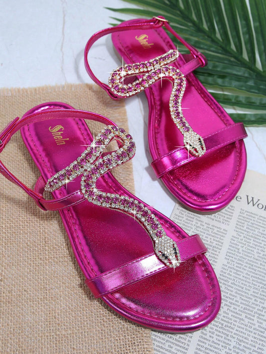 SHUZIA Square Toe Ankle Strap Flat Sandals