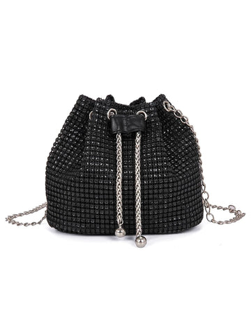 Lightweight,Business Casual Rhinestone Decor Bucket Bag