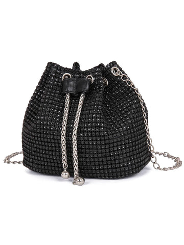 Lightweight,Business Casual Rhinestone Decor Bucket Bag