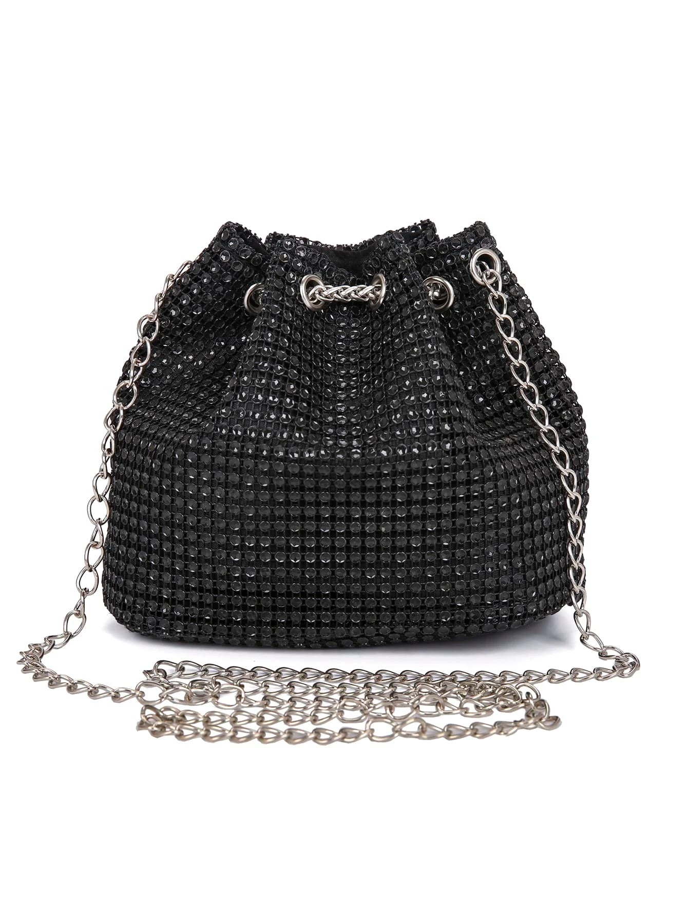 Lightweight,Business Casual Rhinestone Decor Bucket Bag