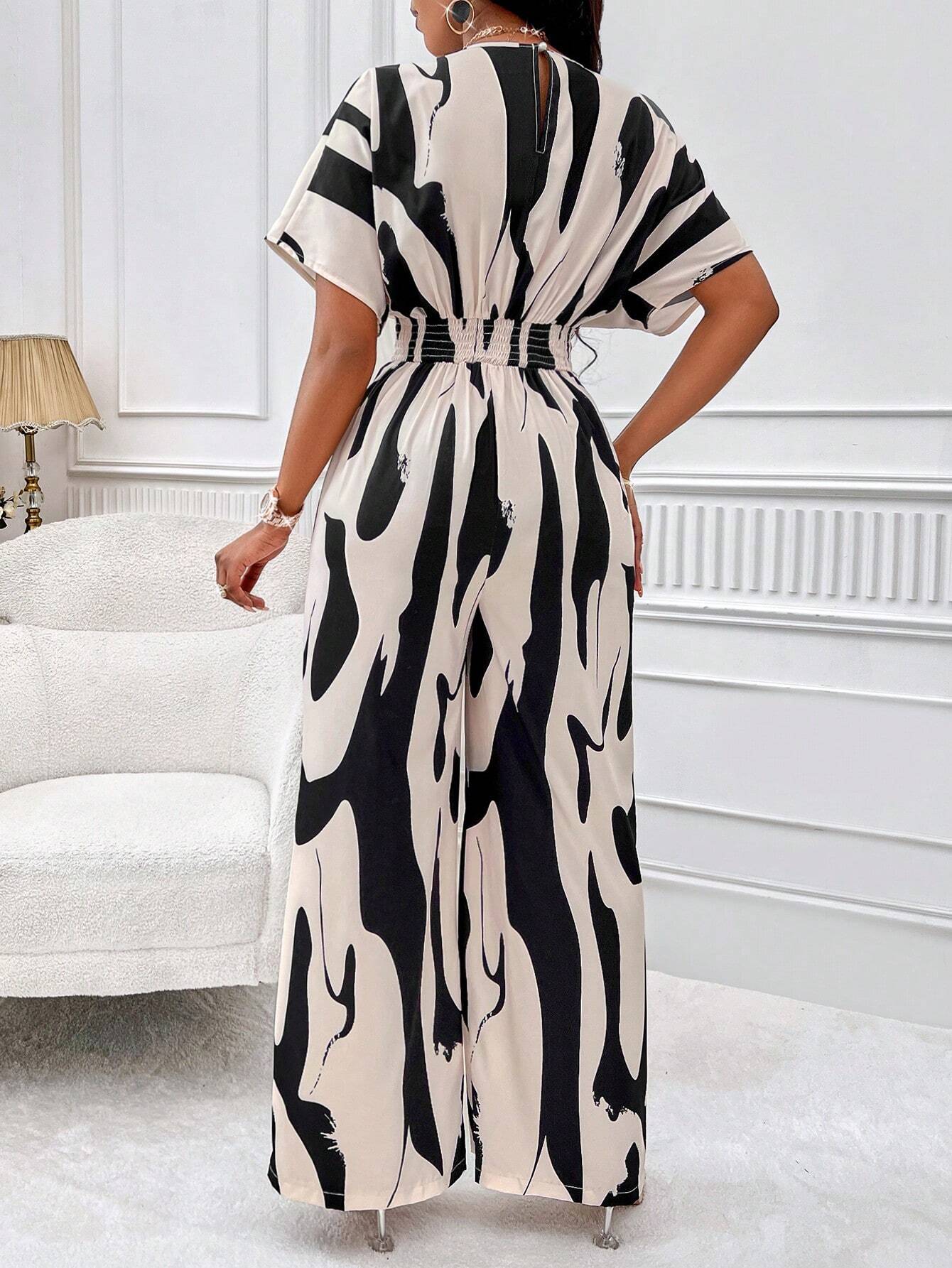 Lyxana Allover Print Batwing Sleeve Shirt Jumpsuit
