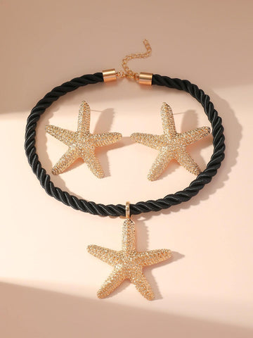 1 set of 3 pieces simple fashion starfish pendant necklace marine style exaggerated earrings