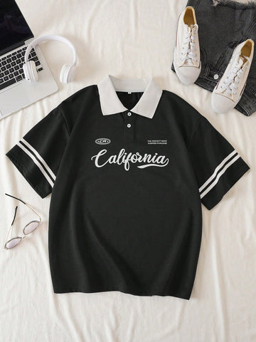 Letter Graphic Contrast Collar Tee Graphic Tees