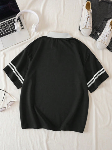 Letter Graphic Contrast Collar Tee Graphic Tees
