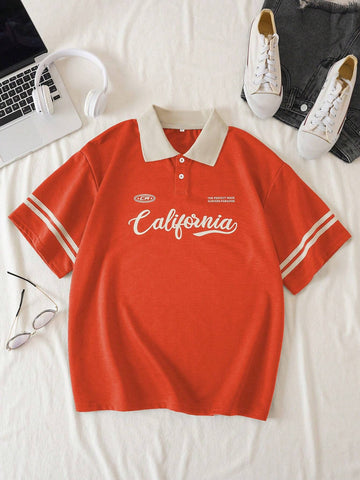 Letter Graphic Contrast Collar Tee Graphic Tees